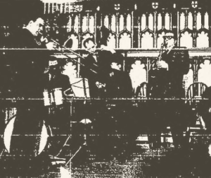 Phil Wilson on trombone, Tony Sarni on drums, George Moyer on bass, Lennie Hochman on saxophone (photo from back cover of Prodigal Son)